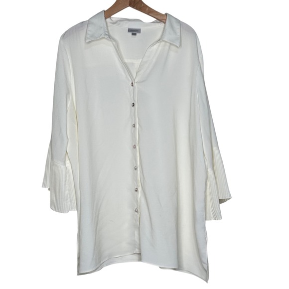 Avenue White Pleated Sleeve Button Down Blouse Plus Size 22/24 Office Career - Picture 1 of 7